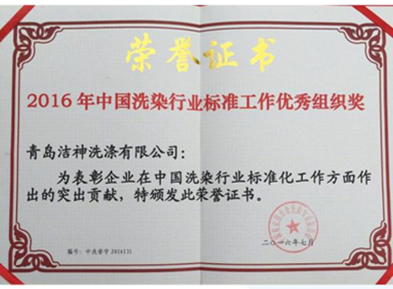 中國洗染行業標準工作優秀組織獎